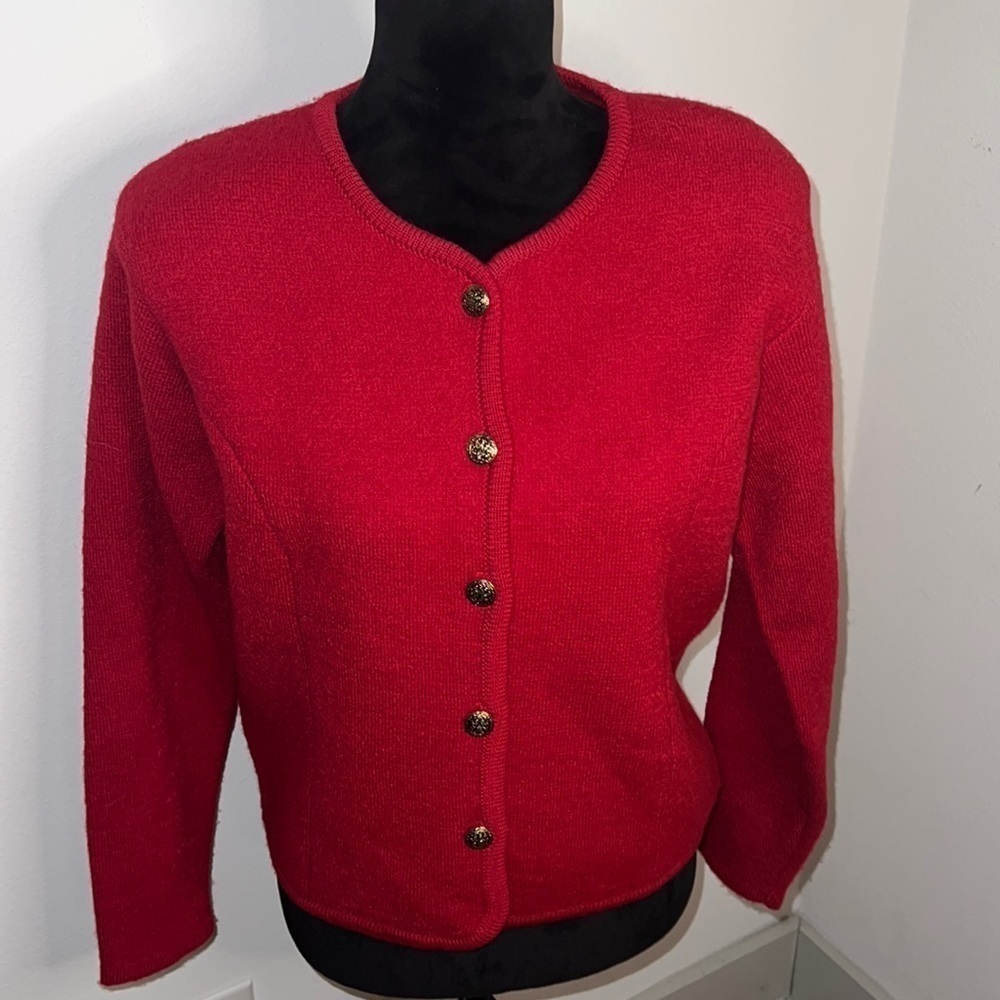 Herman Geist 100% Wool Sz S red thick knit sweater buttoned down vintage - Picture 1 of 7